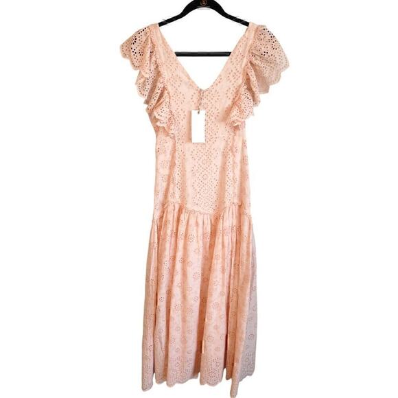LoveShackFancy Crissilda Dress Pink Parfait Eyelet Maxi Dress Small NWT - Picture 3 of 7